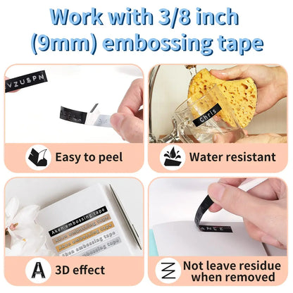 Aken Embossing Label Maker Machine with Tape, Omega S Embossed Labeler, 3D Embossing Tape