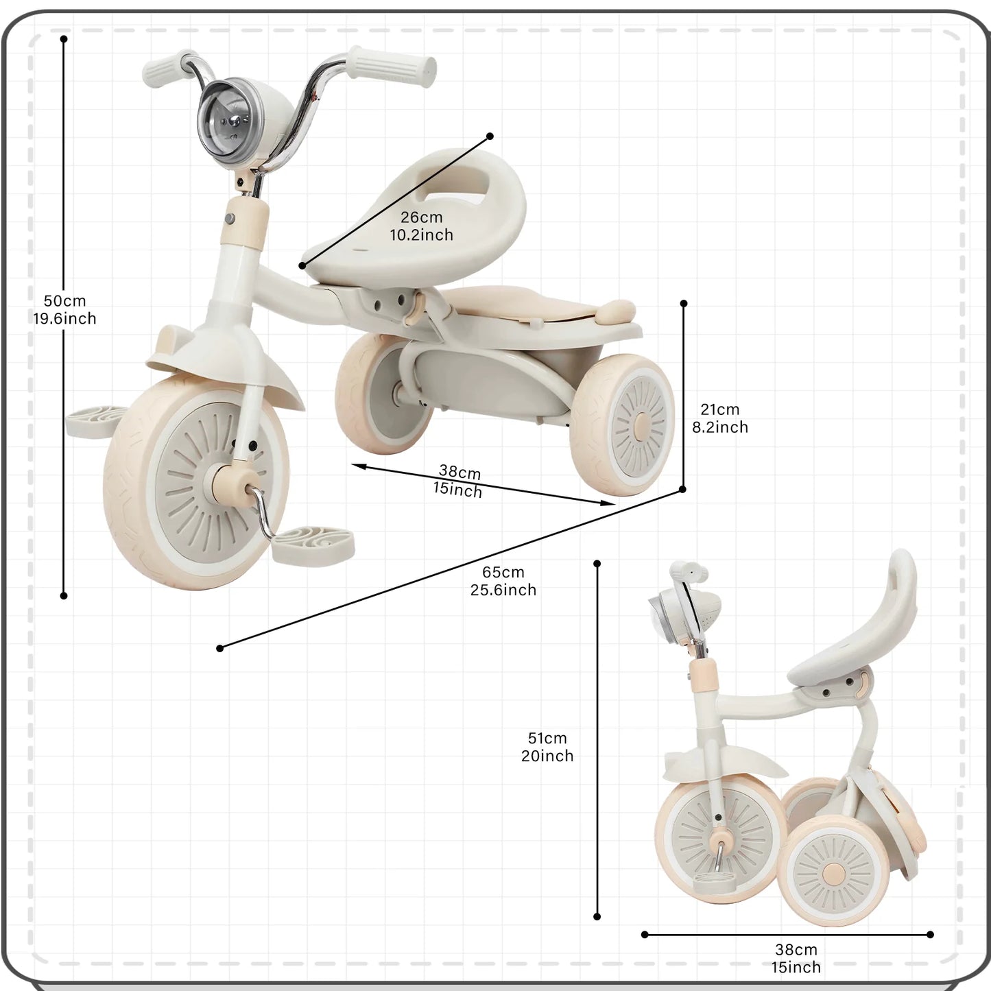 UBRAVOO Baby Foldable Tricycle Trike with Pedals,Unique PU Wheels with Elasticity Shock-absorbing Effect,Cool Lights,1-5 Years